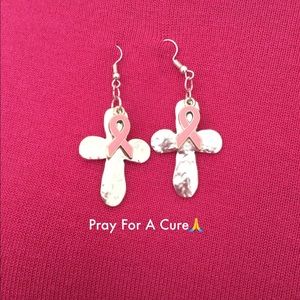 SALE☃️Silver Cross Earrings Pink Cancer Ribbon Earrings